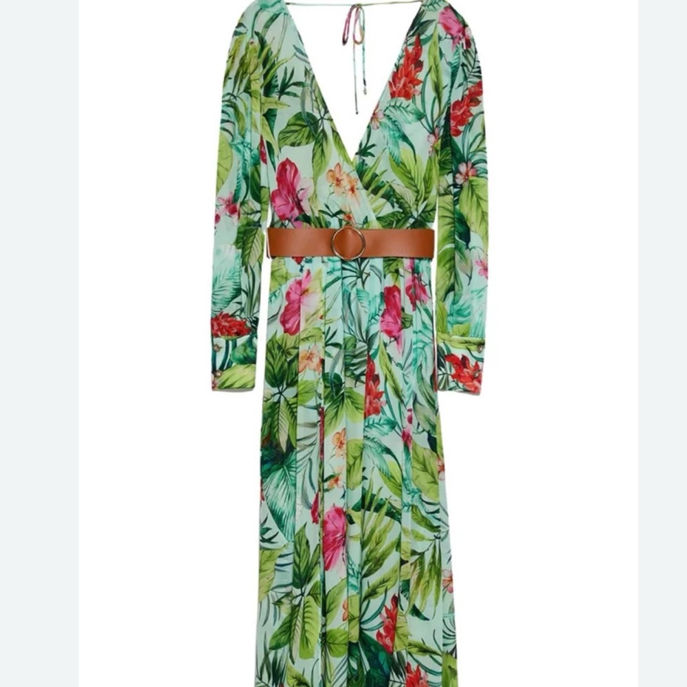 Zara Tropical Long Sleeve Maxi Dress